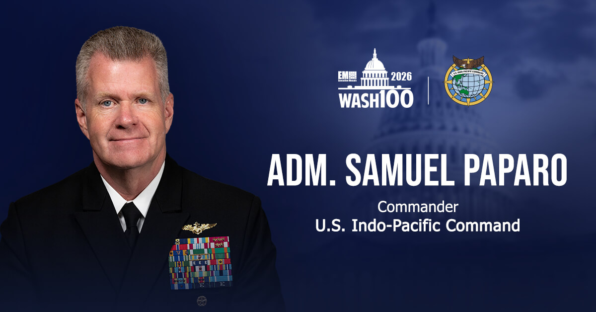 Adm. Samuel Paparo, commander of the U.S. Indo-Pacific Command, has been named a winner of the 2026 Wash100 Award.