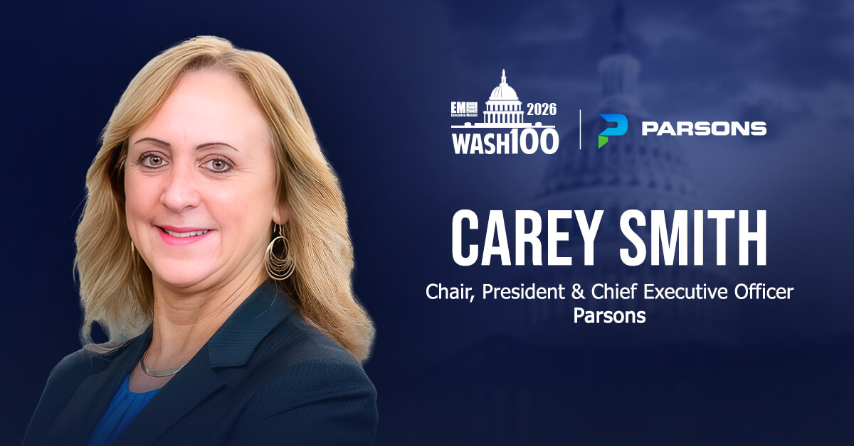 Carey Smith. Executive Mosaic congratulates Carey Smith, chair, president and CEO of Parsons Corporation, as a 2026 Wash100 Award winner
