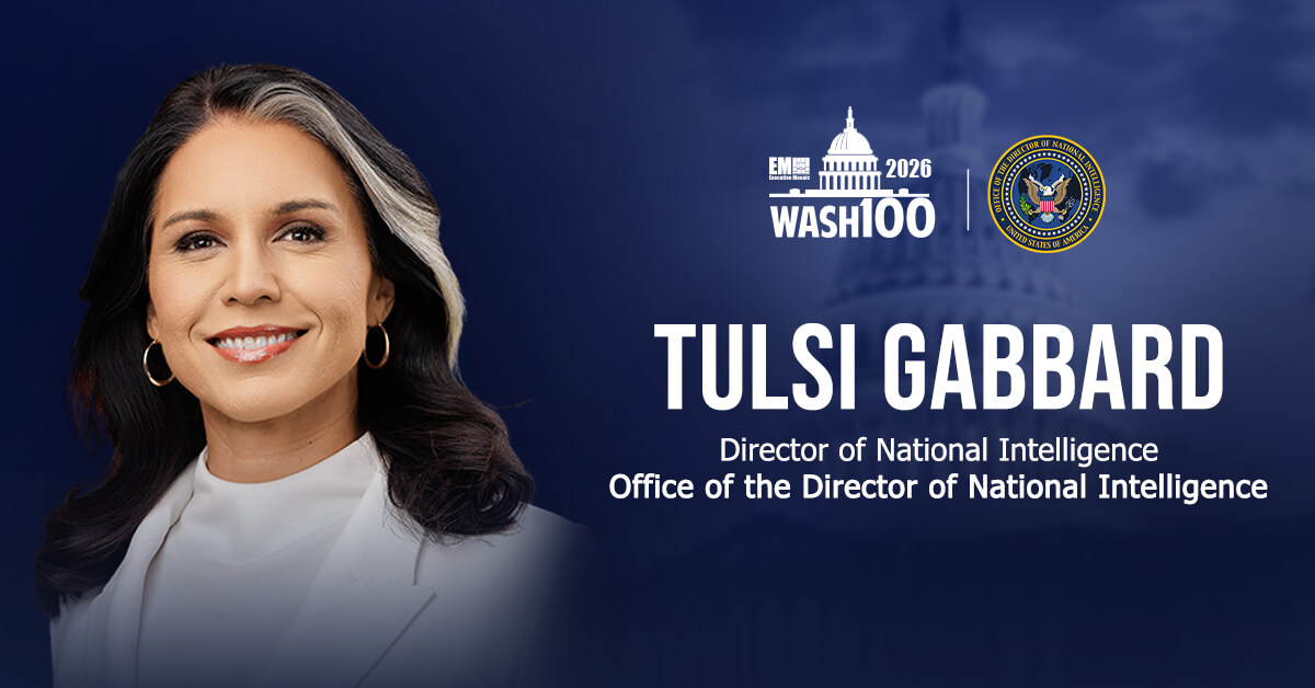 Director of National Intelligence Tulsi Gabbard has earned her inaugural Wash100 Award.