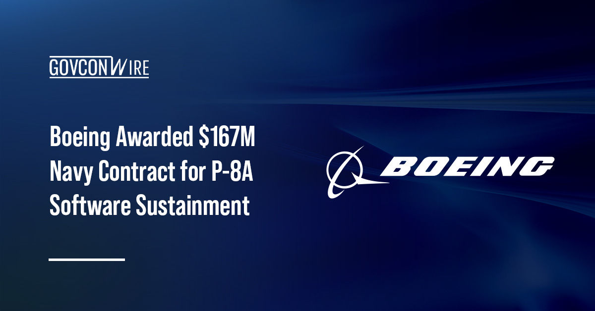 Boeing logo. Boeing has secured a $166.8 million contract to support the P-8A Poseidon fleet.