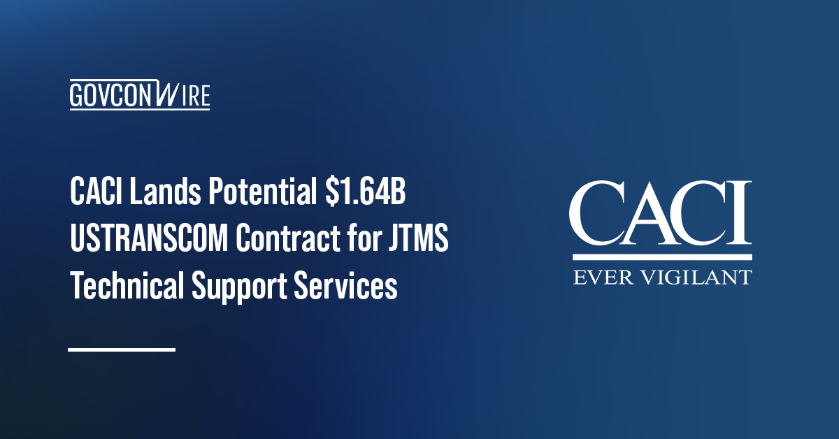CACI logo. CACI secured a USTRANSCOM contract for technical support services for the Joint Transportation Management System.