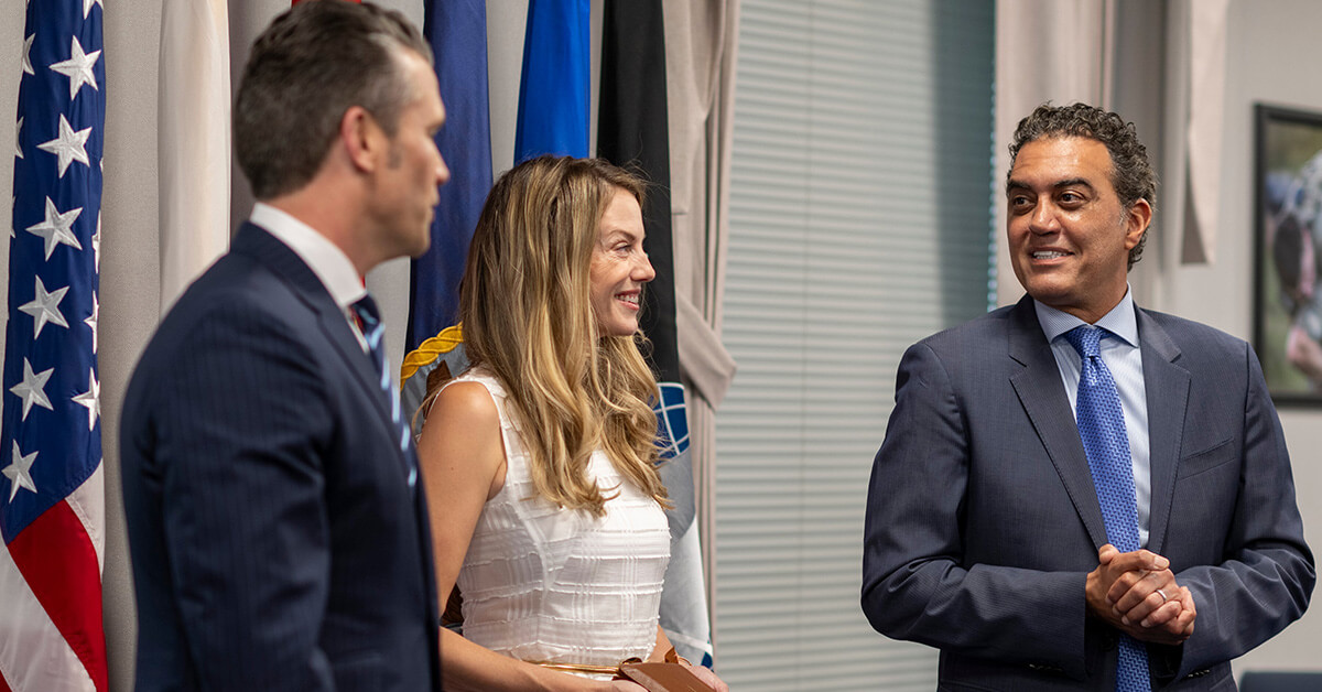 Pete Hegseth and Emil Michael. The Department of War officials are key to shaping defense strategy; Michael will speak at the Potomac Officers Club 2026 Defense R&D Summit.