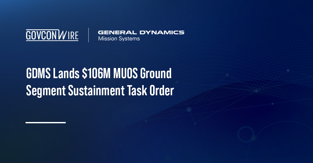 GDMS logo. GDMS was awarded a MUOS sustainment task order valued at $106 million.