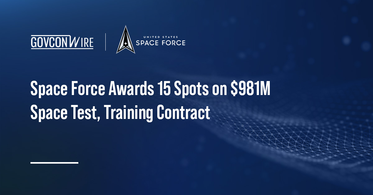 U.S. Space Force logo. The Space Force has awarded 15 spots on a $981 million space test and training support IDIQ contract.