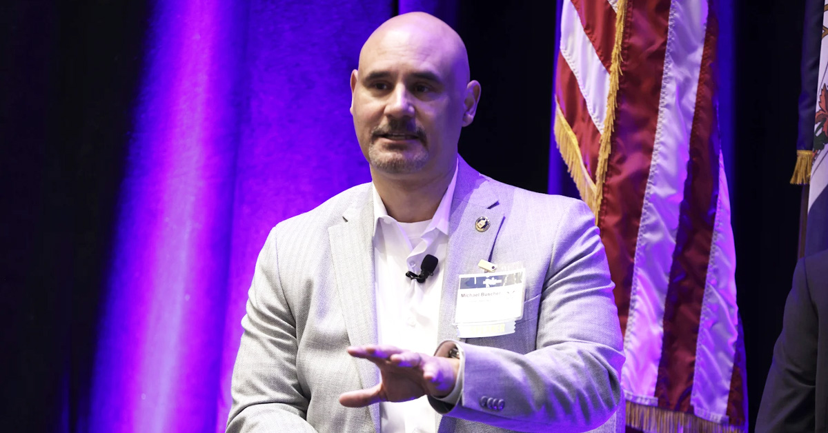 Michael Buscher. The Heven AeroTech president of U.S. operations spoke on a New at the Top CEOs panel at a Potomac Officers Club event.