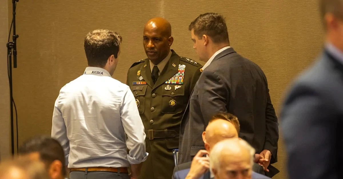 Jeth Rey speaks to GovCon industry execs. The Army general spoke at a June 2025 GovCon networking event.