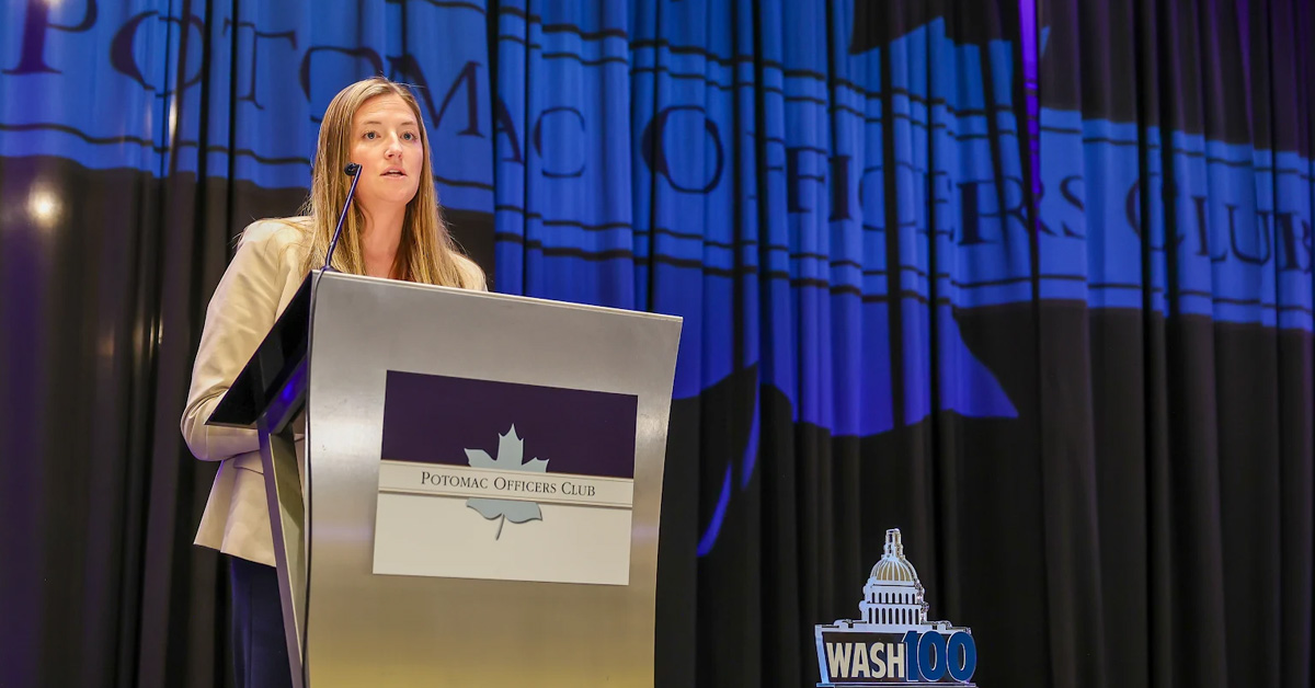 Katie Thompson. The official from U.S. Army Contracting Command-Aberdeen Proving Ground addressed POC's 2026 Army Summit in a GovCon-focused keynote.