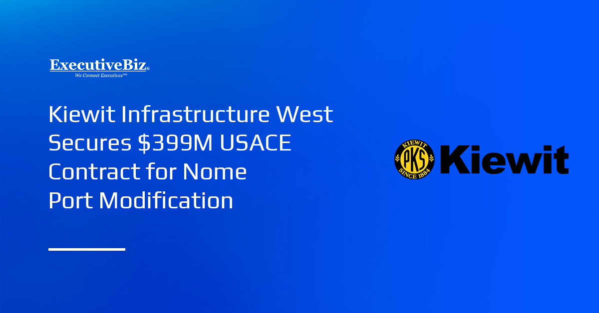 Kiewit logo. Kiewit Infrastructure West will provide construction services under a USACE contract.