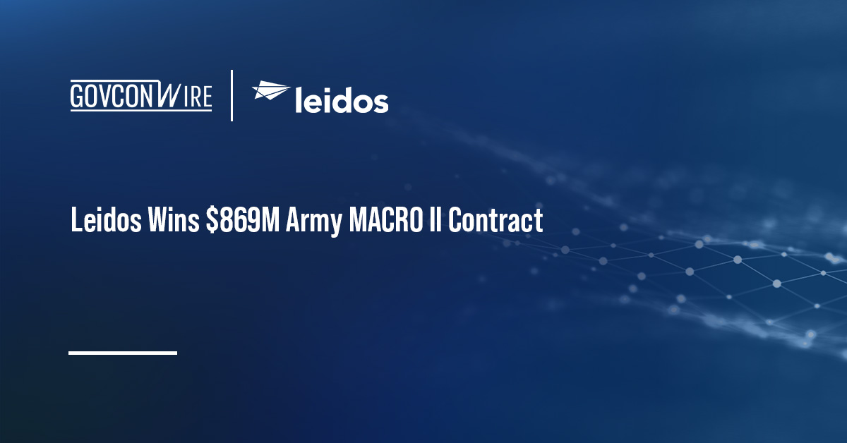 Leidos logo. Leidos won the $869 million U.S. Army Mission Awareness Capabilities Ramp-up and Optimization II contract.
