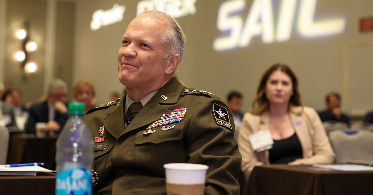 LTG Robert Collins. The Army official listens on during a session at Potomac Officers Club's 2026 Army Summit.