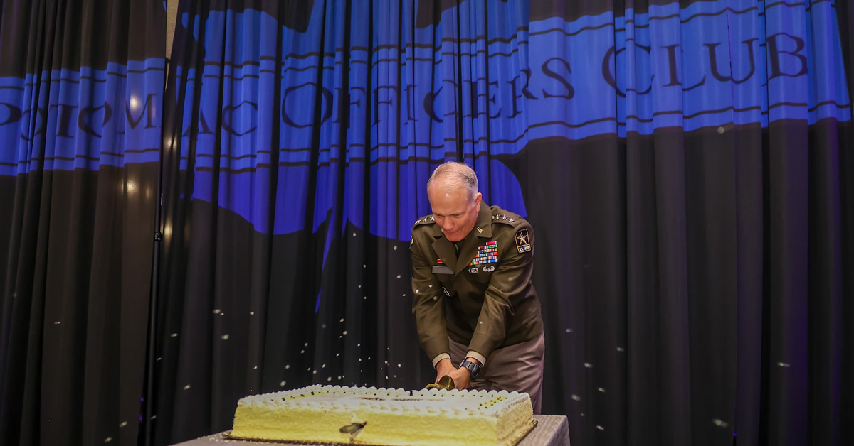 Lieutenant General Robert Collins. The Army leader cut a birthday cake celebrating the service's 251st year at the 2026 Army Summit.