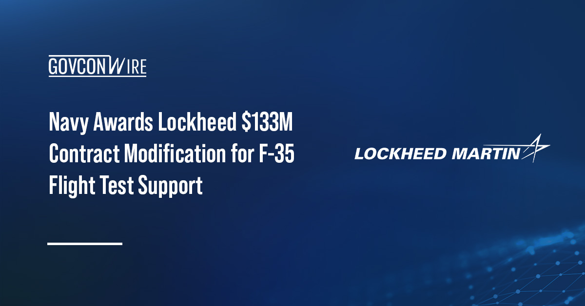 Lockheed Martin logo. Lockheed secured a Navy contract modification for F-35 flight test support.