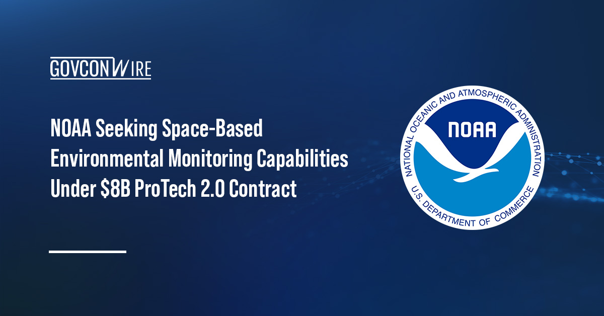The National Oceanic and Atmospheric Administration's logo. NOAA issued a draft RFP for its SBEM domain ProTech 2.0 effort