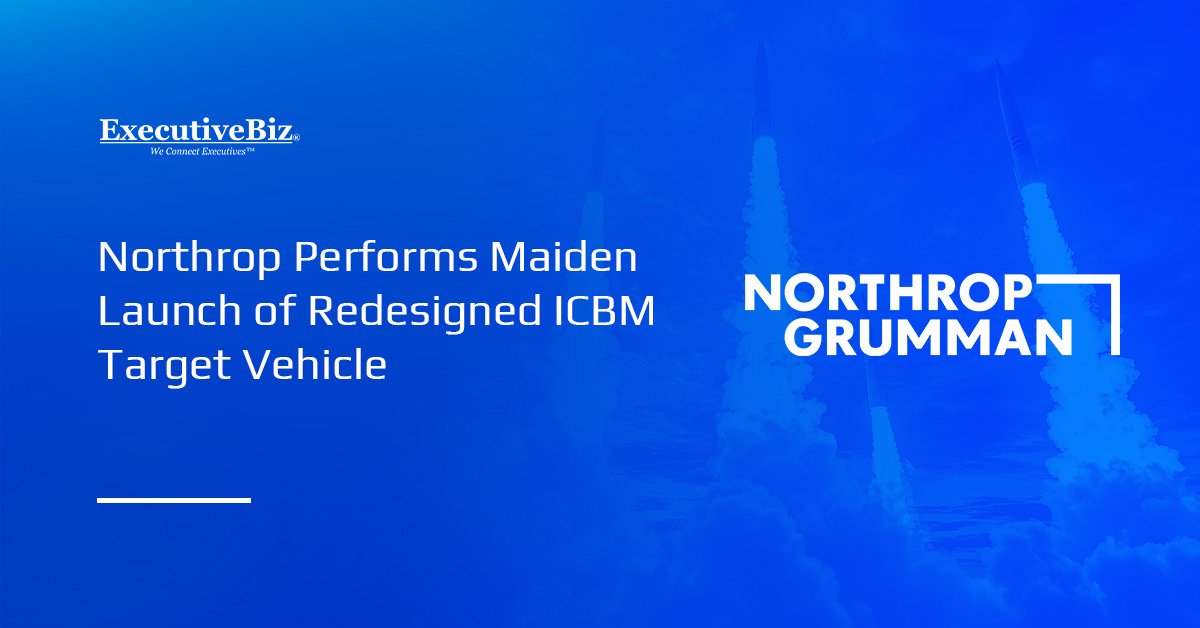 Northrop Grumman logo. Northrop Grumman conducted the maiden flight of its digitally redesigned ICBM target vehicle.