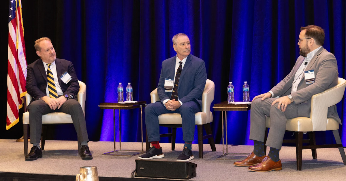 Dan Knight, Roy Kitchener and Tim Foerster. The three GovCon executives discussed Golden Dome at the 2025 Navy Summit.