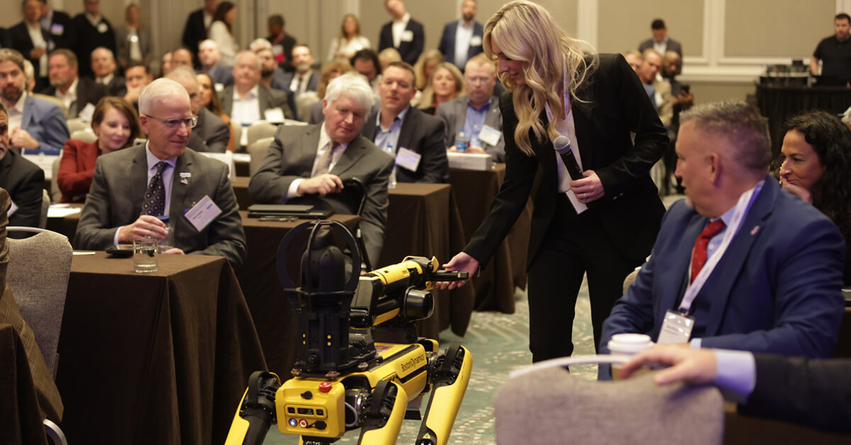 Spot the autonomous dog, a Slalom creation, at a recent POC summit.