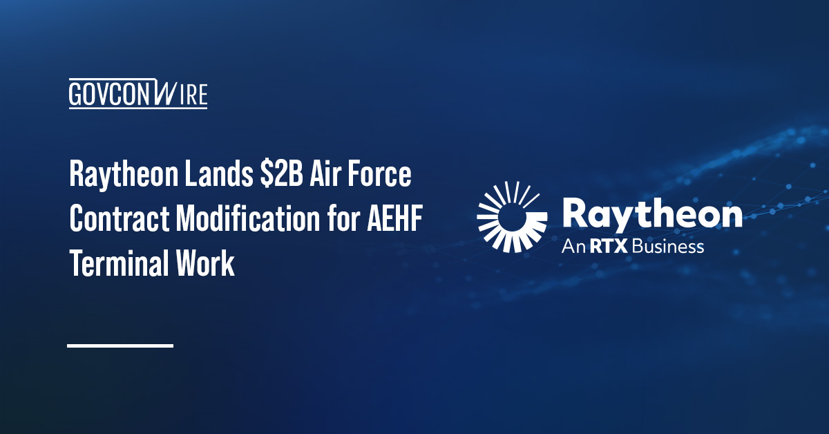 Raytheon logo. Raytheon secured a $2 billion Air Force contract modification to continue work on the AEHF terminal system.