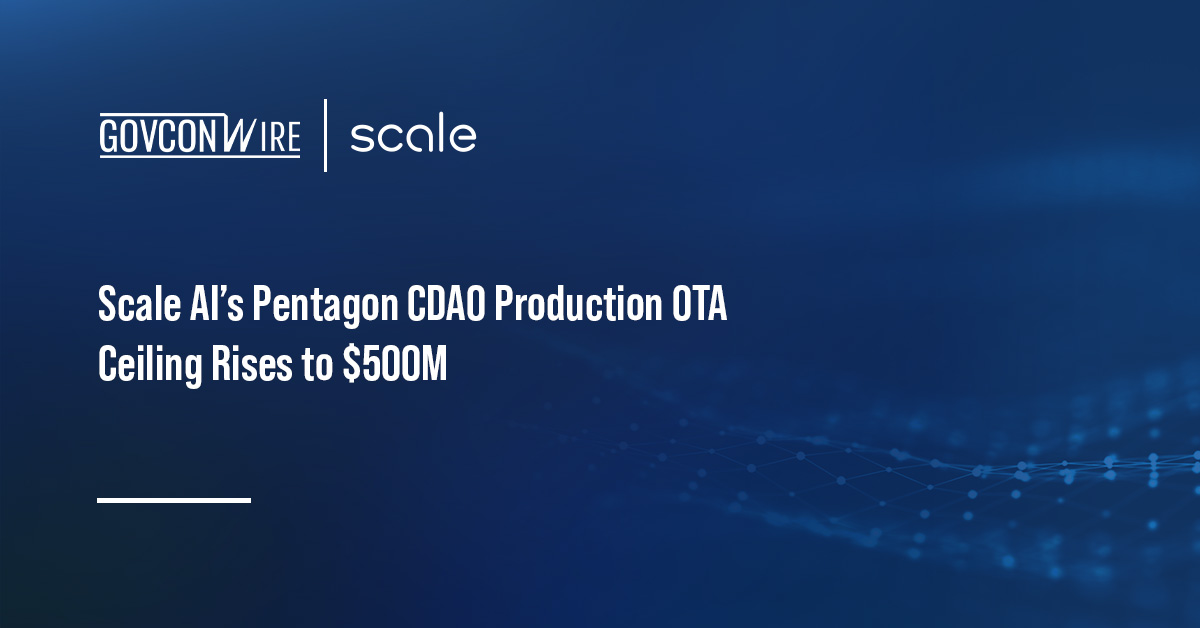 Scale AI logo. DOW CDAO has increased the ceiling of its production OTA agreement with Scale AI to $500 million.