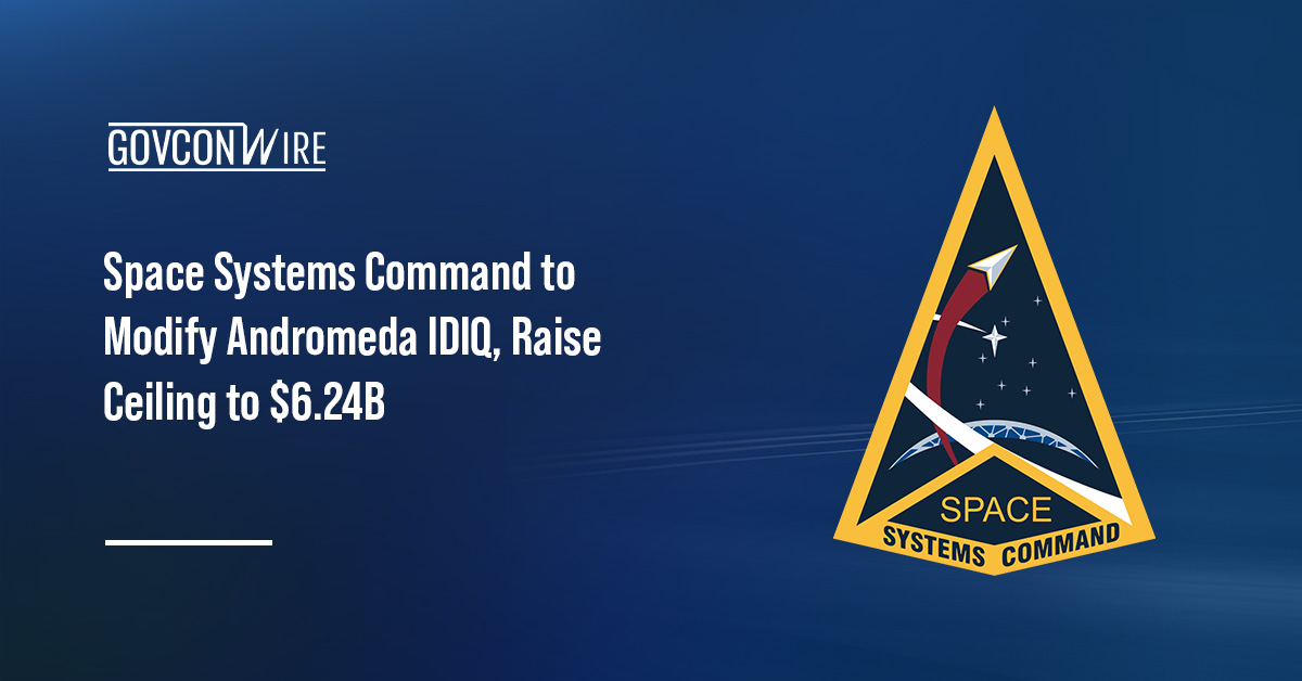 Space Systems Command logo. The U.S. Space Force’s Space Systems Command plans to modify the Andromeda IDIQ contract.