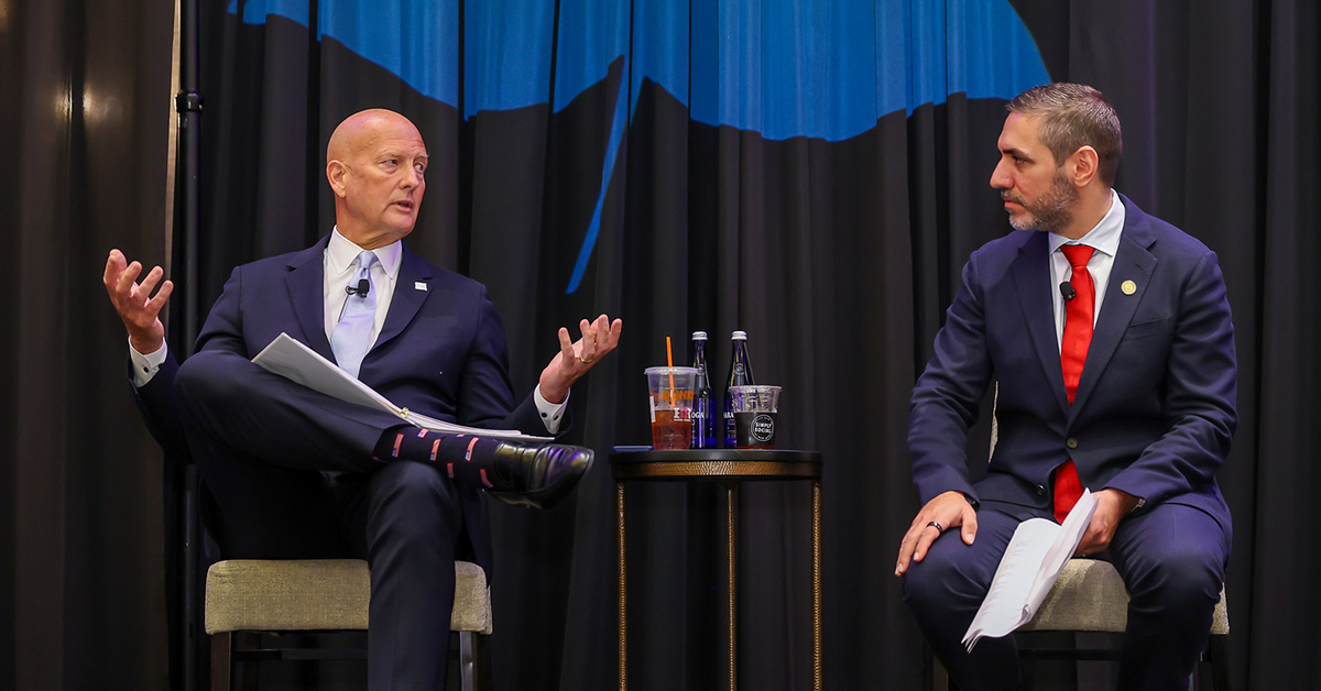 Marc Andersen, assistant secretary of the Army for financial management and comptroller, and Exiger CEO Brandon Daniels at the 2026 Army Summit. Photo: EM 