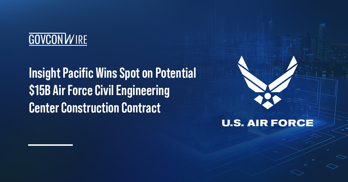 USAF logo. Insight Pacific won a spot on a contract for construction services for the Air Force Civil Engineering Center.